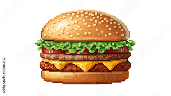 Fototapeta burger in 8 bit style isolated on white