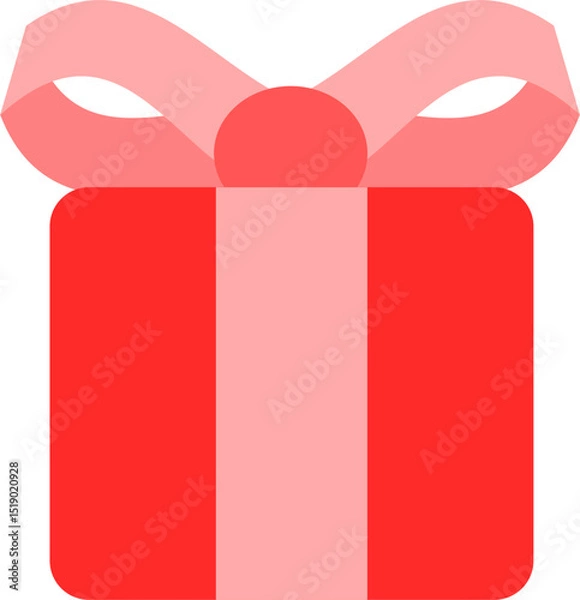 Fototapeta Red Gift Box with Pink Ribbon – Flat Vector Illustration for Celebration and Holiday
