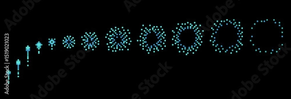 Fototapeta Pixel firework animation. Frame by frame light burst, gradual movement, retro 8 bit game element, sequences, pyrotechnic glowing firecracker studies, qualitative vector concept