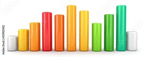 Obraz Colorful 3D Bar Graph Ascending and Descending on White Background