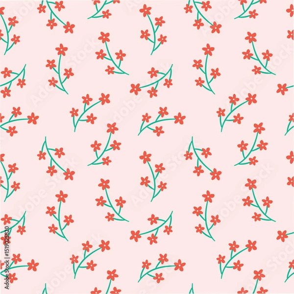 Fototapeta Abstract floral branch seamless pattern vector background. Ditsy Red Spring flowers illustration suitable for fabric, prints, wallpaper etc. 