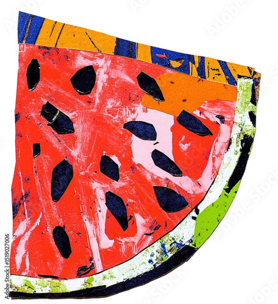 Fototapeta Vibrant summer collage art featuring watermelon slice for creative designs