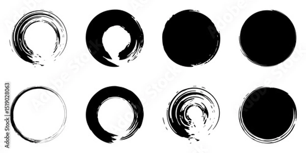 Fototapeta 筆丸　黒　和風　手書き　ベクター　セット　丸　円