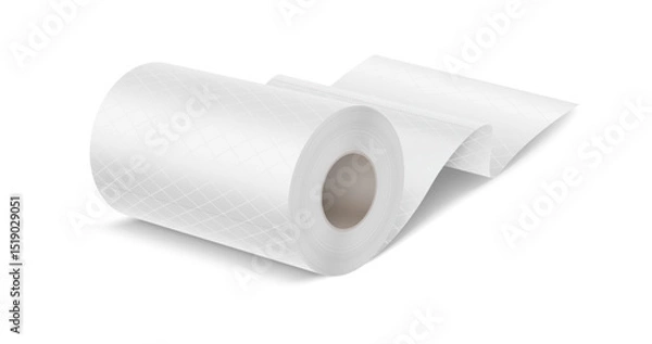 Fototapeta Realistic vector illustration of a toilet paper roll. Crisp white color with a subtle pattern. Ideal for bathroom design or hygiene product advertisements.