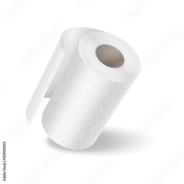 Fototapeta Realistic illustration of a white toilet paper roll. Soft texture with diamond pattern. Perfect for hygiene and bathroom supply themes. Minimalistic white background.