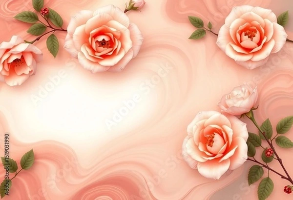 Fototapeta Peach rose bouquet wedding invitation template set with fluid floral background  ,  fluid,  vintage
