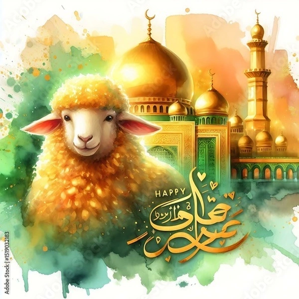 Fototapeta Eid al-Adha Celebration with Sheep and Mosque