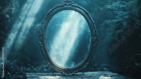 Obraz Antique mirror in mystical forest setting