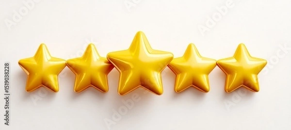 Fototapeta 3D Golden five star rating. Quality business feedback satisfaction concept. Achievement award survey reputation review satisfaction score symbol. Generative AI technology.	
