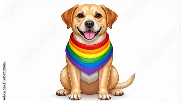 Obraz Happy Dog Wearing a Rainbow Pride Bandana Sitting Down A cheerful canine celebrating diversity