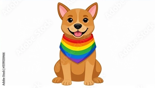 Obraz Happy Dog Wearing a Rainbow Pride Bandana LGBTQ Support