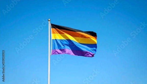 Fototapeta Gay Pride Multicolored Flag Waving Against a Vivid Blue Sky A symbol of LGBTQ rights and acceptance