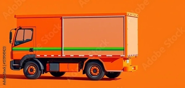 Fototapeta Side view of an orange delivery truck, flat design  Cargo vehicle for transport services,   automobile,  express delivery