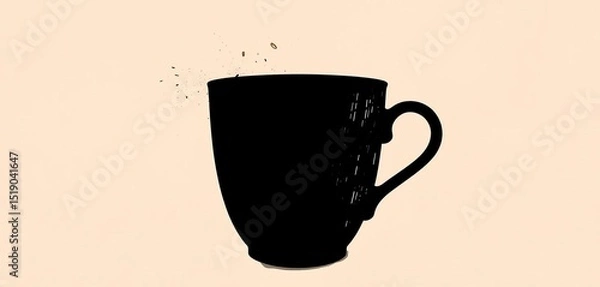 Fototapeta Silhouette of cappuccino cup, ink hatching style, vintage etching effect, etching, white