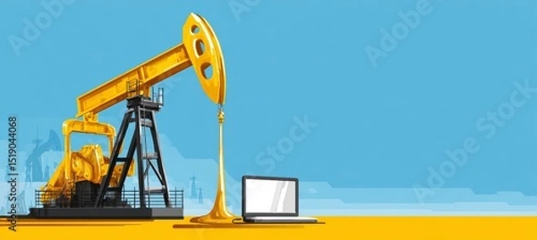 Fototapeta Oil pumpjack with copy space background. Fossil fuel energy industry. Generative AI technology.	
