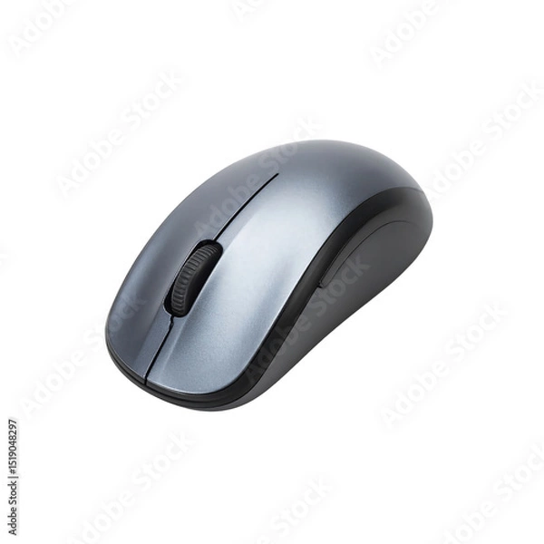 Obraz Elegant gray wireless computer mouse isolated on black on transparent background