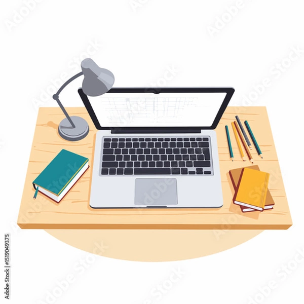 Obraz Modern laptop with study materials on wooden desk, focused learning