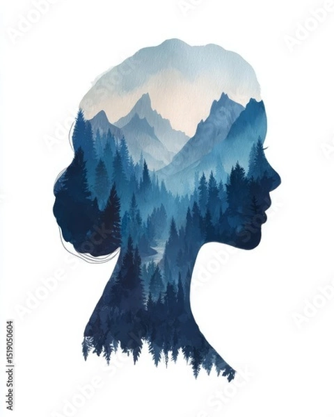 Fototapeta Double exposure of a womans head with forest landscape in the background