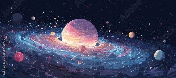 Fototapeta Planetary solar system with planet. interstellar astronomy science .Generative AI technology.	
