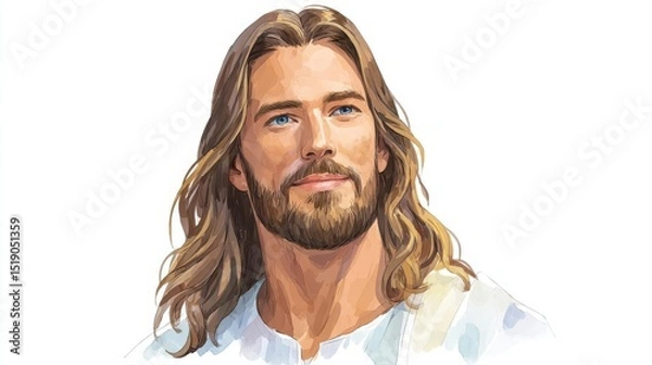 Fototapeta Sketch of Jesus Christ on white background with copy space