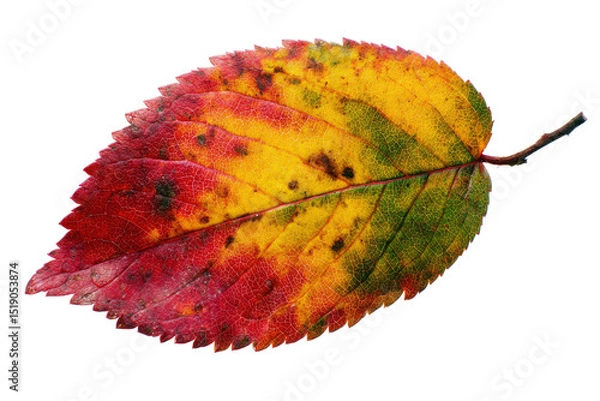 Fototapeta Colorful Autumn Leaf with Intricate Veins on Transparent Background