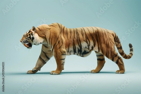 Fototapeta Saber-Toothed Tiger Depicted in Prehistoric Wildlife Illustration Symbolizing Extinct Predator. Generative AI