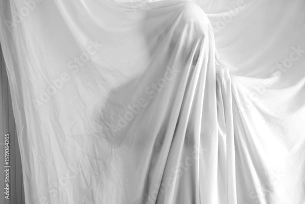 Fototapeta silhouette of a person against the background of a white sheet, the effect of a statue or a ghost
