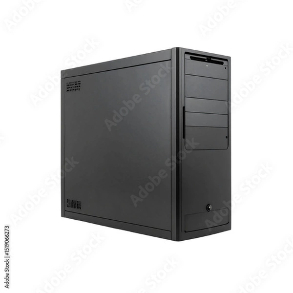 Fototapeta Modern black computer tower case design technology pc on transparent background