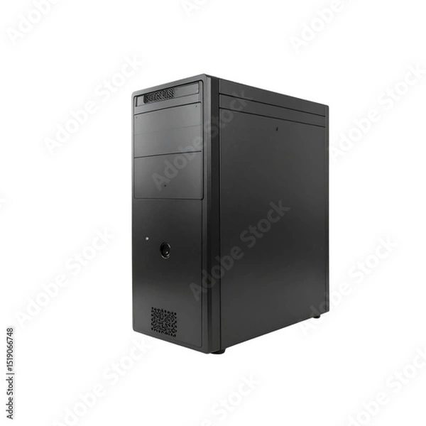 Fototapeta Black modern computer tower case design studio pc 3d on transparent background