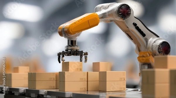 Fototapeta Robot Stacking Fragile Items with Artificial Intelligence Precision