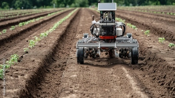 Fototapeta Agricultural Robot Guided by AI for Precision Planting in Fields