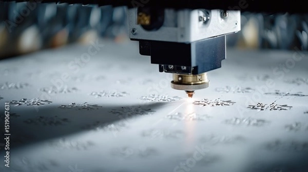 Fototapeta Precision Laser Engraving with AI Controlled Machine in Action