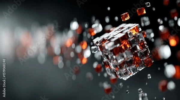 Fototapeta Cube of Brilliance: A captivating visual showcasing a dynamic cluster of translucent and light-reflecting cubes, each meticulously arranged to form a larger, complex form.