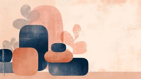 Fototapeta Abstract forms resembling cozy furniture in peach and navy.