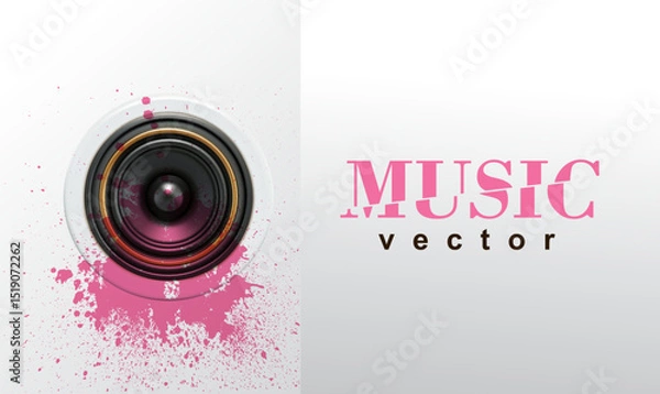 Fototapeta 3d realistic sound speaker. Vector audio system loudspeaker. White boombox woofer and realistic radio receiver for music, podcast listen. HiFi quality, car acoustics, voice assistant device.