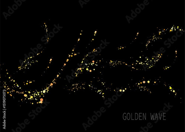 Obraz Abstract shiny isolated design component, gold tinsel on black background.