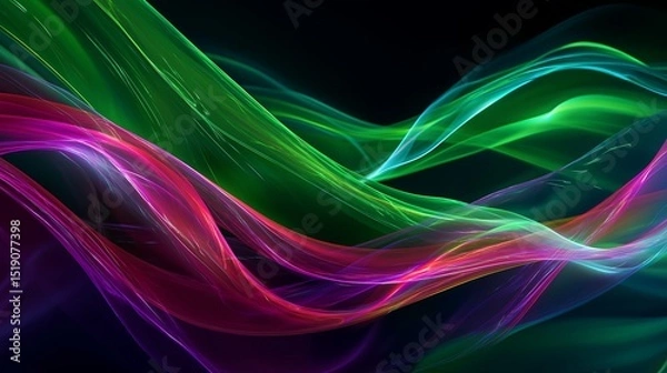 Fototapeta Neon Ribbons – Vivid Light Trails in Motion on Black