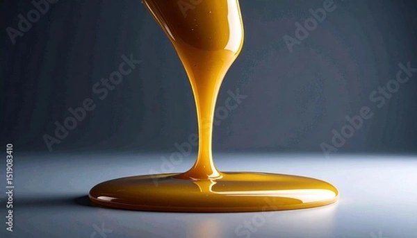 Fototapeta Golden Viscous Liquid Flowing Creating A Pool Against A Subtle Gradient Background
