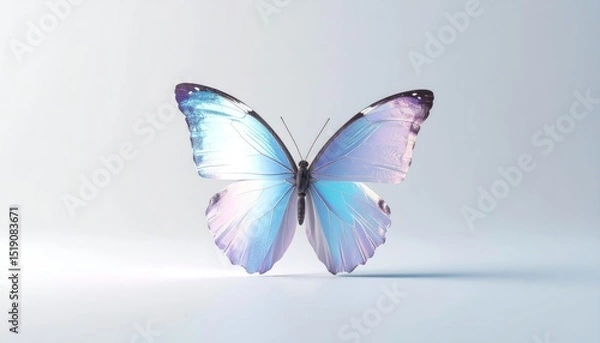 Obraz Holographic Butterfly Against a Clean White Background Displaying Digital Pixelated Wings and Soothing Blue Purple Colors