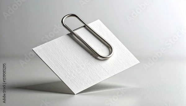 Fototapeta Macro Shot Of A Metallic Paperclip Holding A White Paper Sheet With Soft Background And Sharp Focus