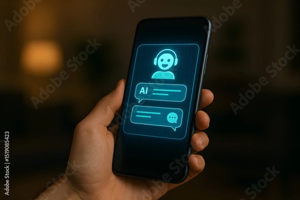 Obraz AI Powered Chatbot App on Smartphone Handheld Digital Technology