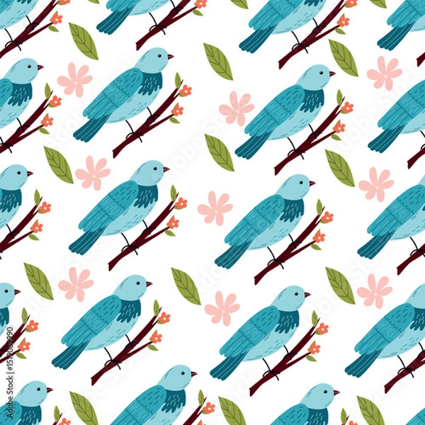 Fototapeta 
Birdhouse with a bird. Beautiful birdie. Cartoon vector illustration seamless pattern  isolated on white background
