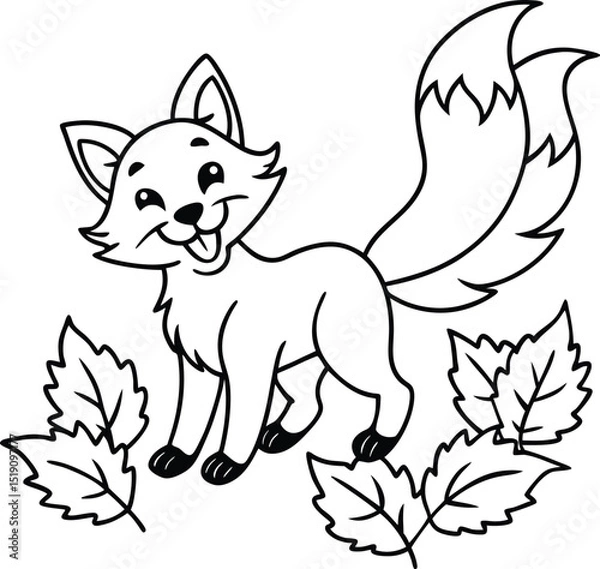 Fototapeta A smiling fox playing in autumn leaves in the forest Adobe Illustrator Artwork