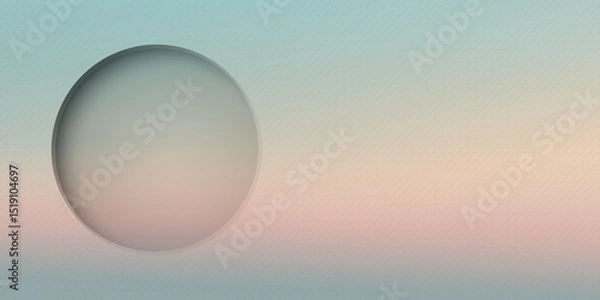 Obraz Blank 3D circle frame paper cut style on abstract pastel dramatic sky background with bond paper texture graphic illustration.
