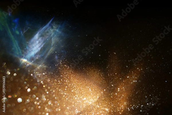 Fototapeta abstract glitter black and gold lights background. de-focused