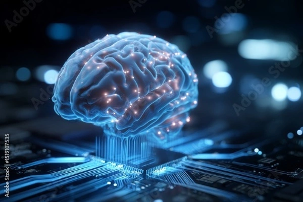 Fototapeta A human brain merging with circuitry, symbolizing artificial intelligence powered processor on a computer