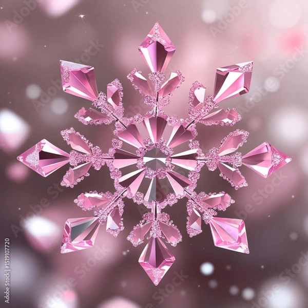 Obraz Pink Crystal Snowflake on a Soft Pink Bokeh Background