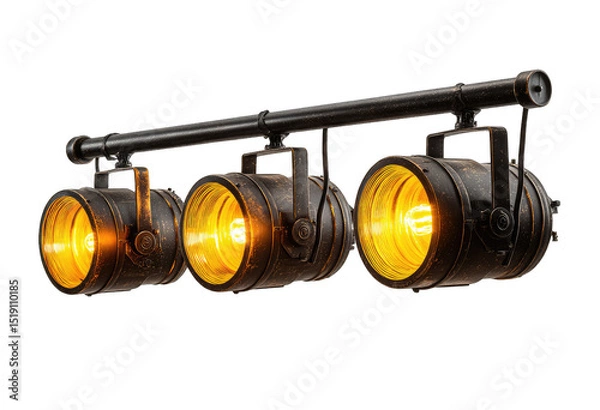 Fototapeta Industrial-style lighting fixture with three spotlights mounted on a metal bar