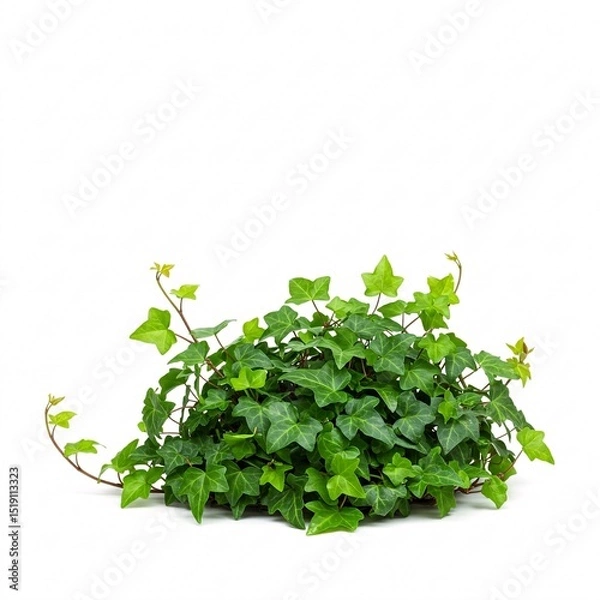Fototapeta A bush of green ivy with leaves, lushly grown on a white background.