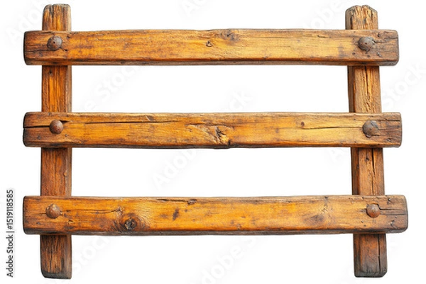 Fototapeta Aged wooden frame, three horizontal slats, rustic